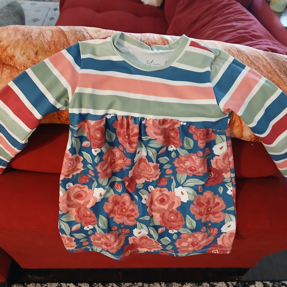 MIA Multicolor Striped and Floral Long Sleeve Tee